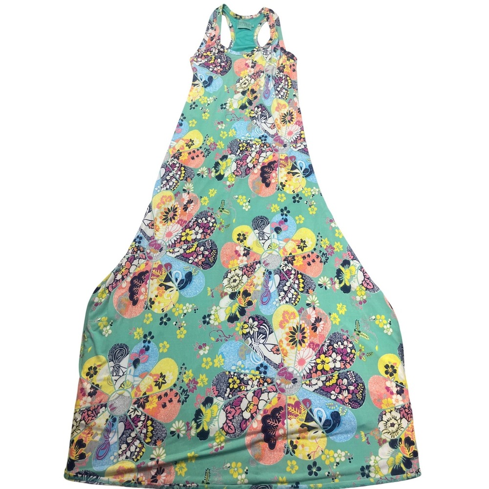 Judith‎ March Aqua Floral Geometric Sleeveless Racerback Maxi Dress Size Large - Picture 2 of 8
